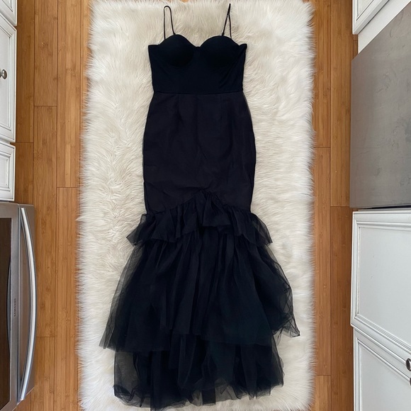 Fashion Nova Black Sheer Mesh Bustier Special Days Tulle Maxi Dress Mermaid Gown - Picture 2 of 13